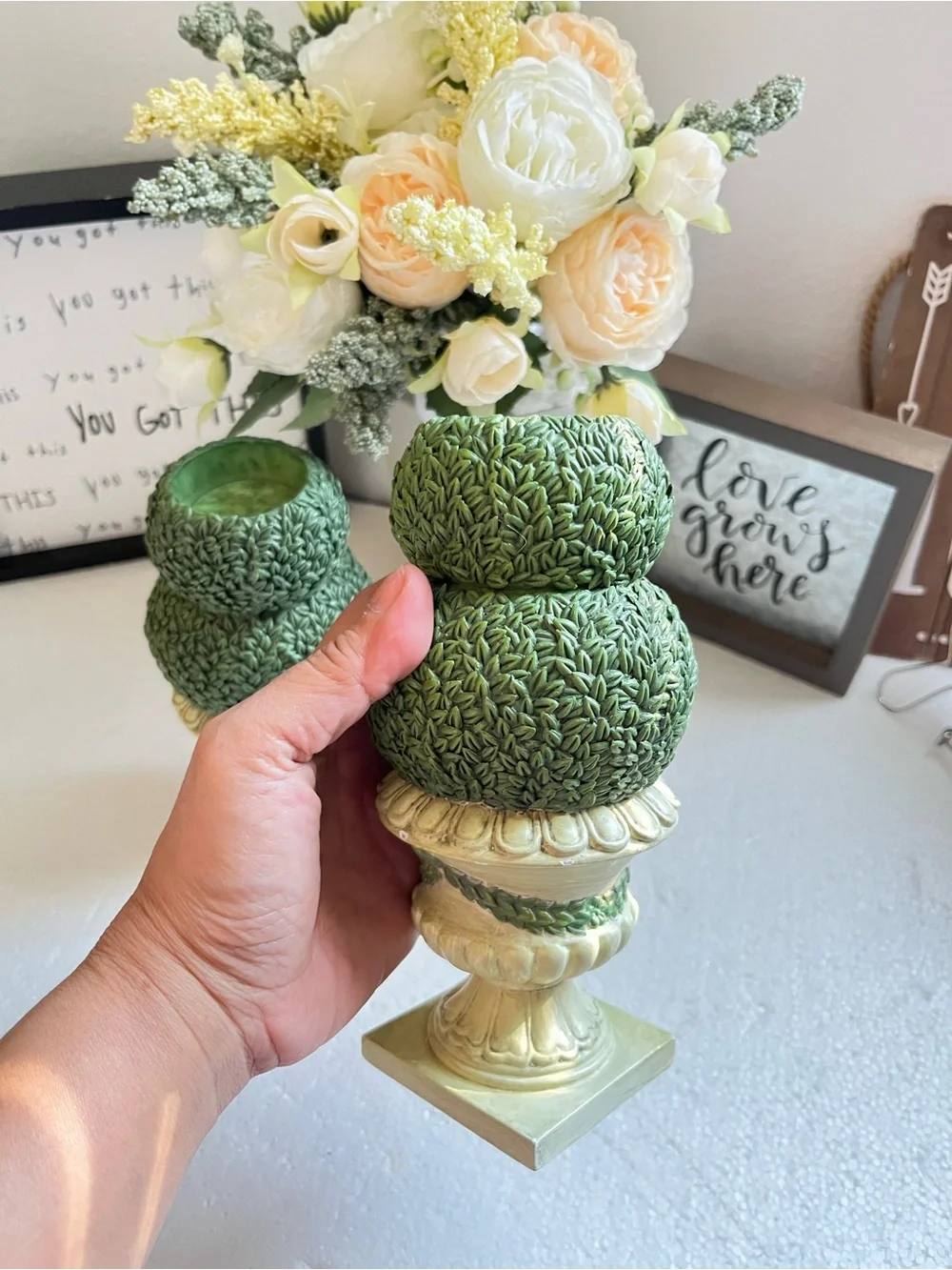 Vintage Green Topiary Candle Holder